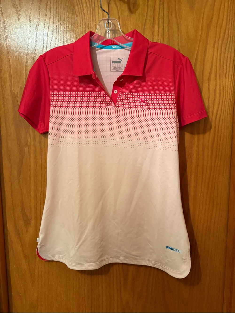 PUMA Women's Pink and White Golf Polo Small